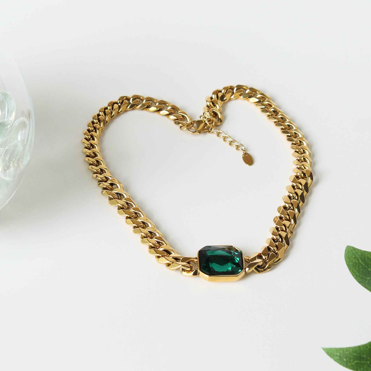 Cuban Link Chain Necklace with Emerald Green Zirconia
