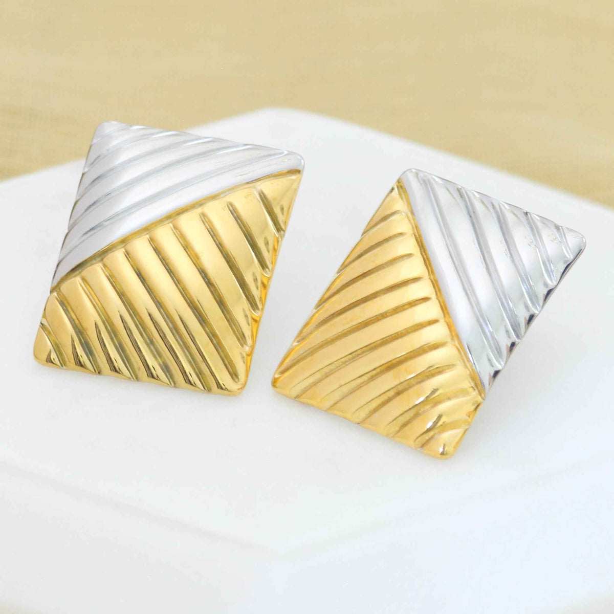 Two-Tone Stainless Steel Stud Earrings, 18k Gold Plated
