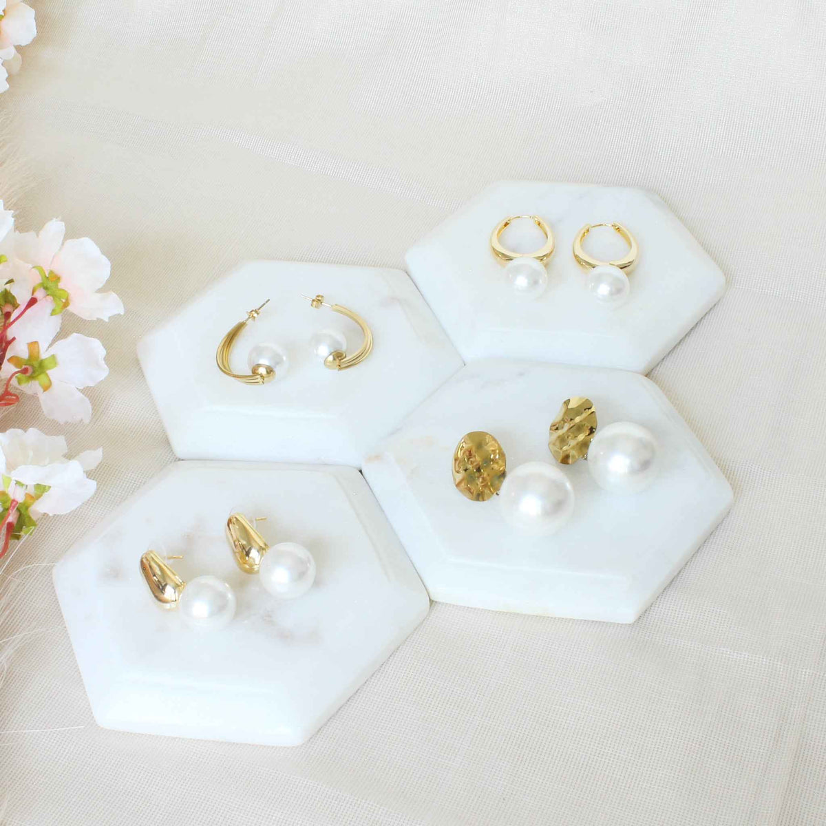Jasmine - Pearl Hoop Earrings