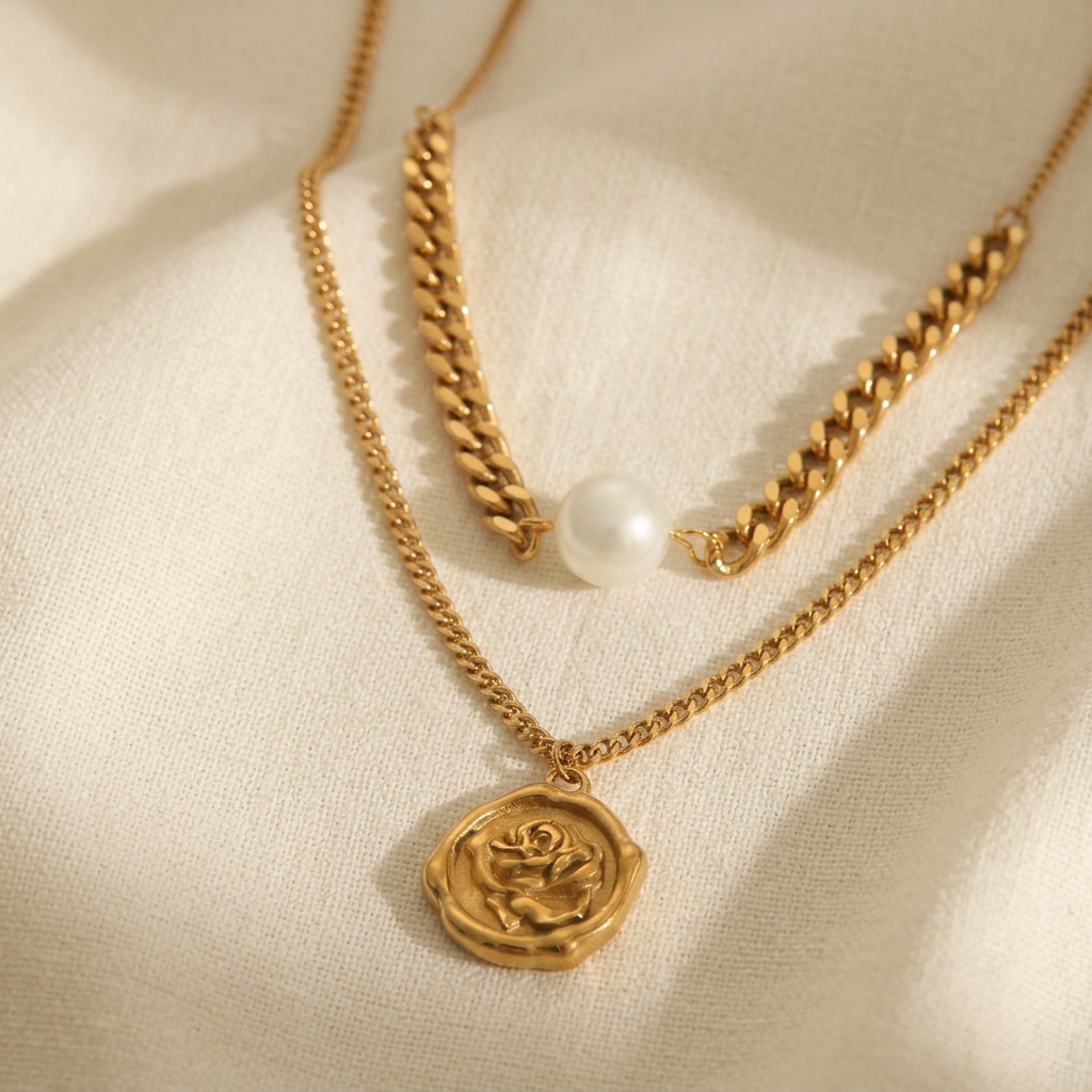 Rosalie Gold-Tone Layered Pearl & Rose Pendant Necklace